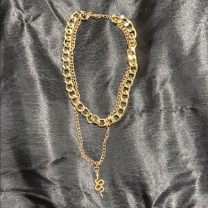 Gold Chain Necklace with Snake Pendant
